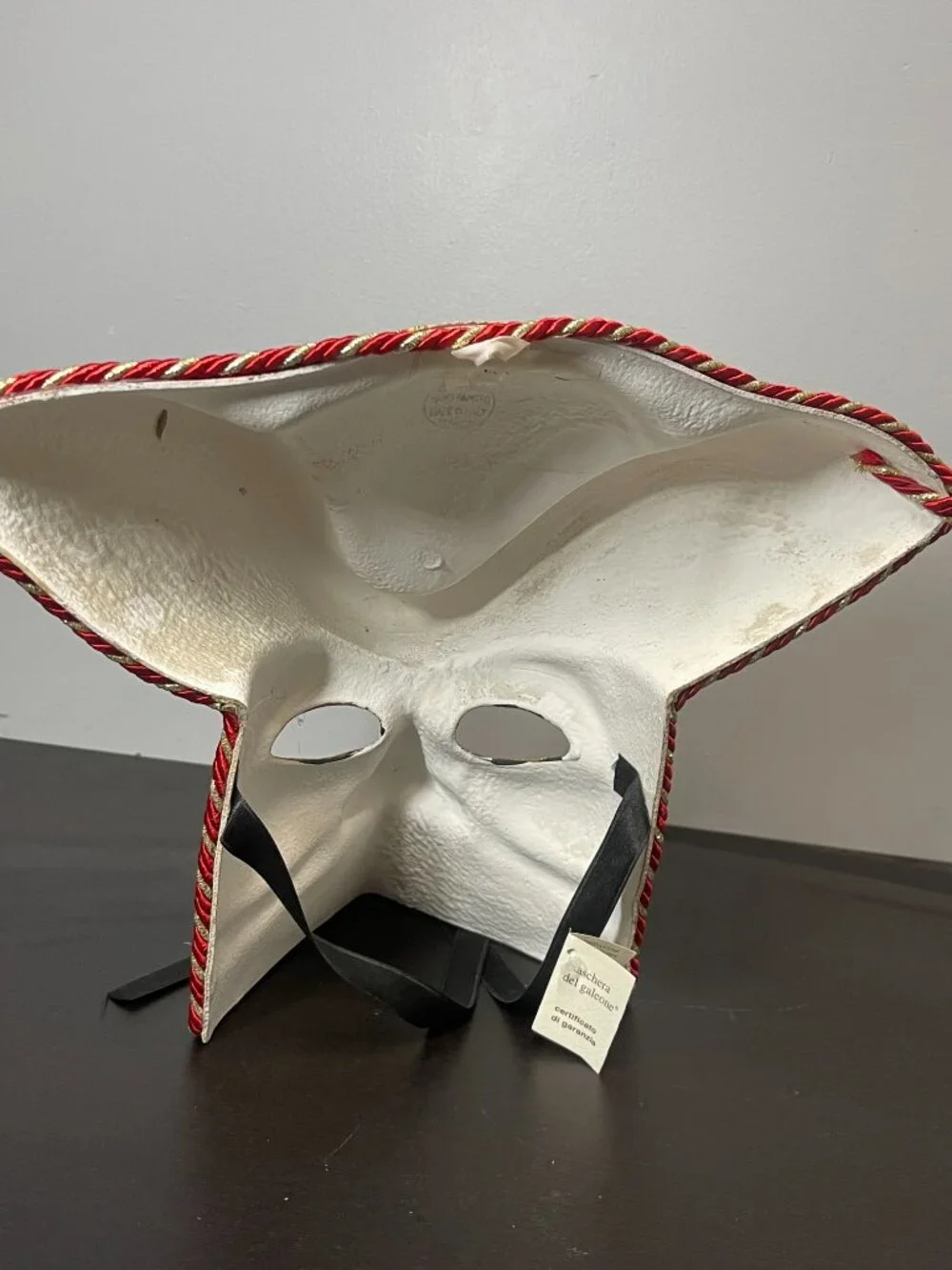 Maschera del Galeone Venetian Carnival Mask Hat Red Gold Handmade Italy Tricorn